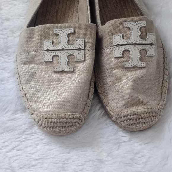 TORY BURCH Weston Flat Espadrille Canvas Slip-On Leather Logo - Picture 4 of 9